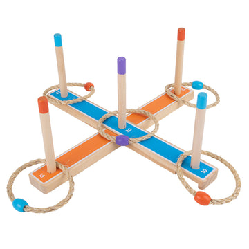 Lancer d'anneaux avec 5 barres de jeu pour enfants et adultes jeu de lancer d'anneaux en bois pour l'intérieur ou à l'extérieur